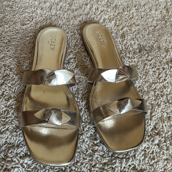 J. Crew Knotted Bow Gold Metallic Sandals Size 11 - Picture 3 of 7